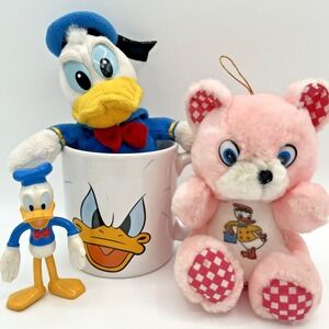 Donald Duck Lot Disney Mug 20oz Angry Face Plush Bean Bag Pink Bear PVC Figure
